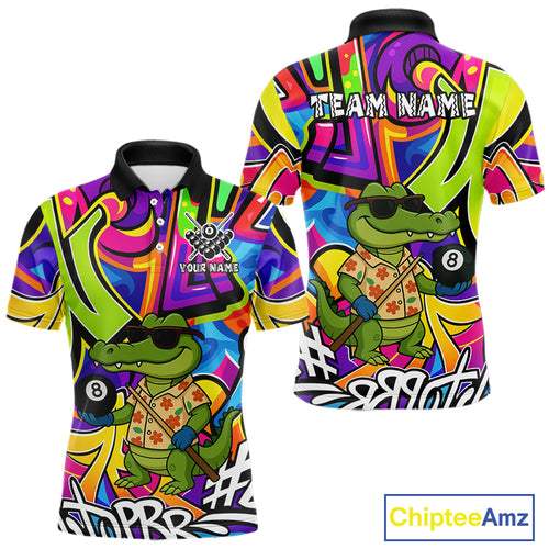 Funny Alligator Colorful Graffiti Style Custom 8 Ball Billiard Shirt For Men Best Pool Team Jersey TDM4780