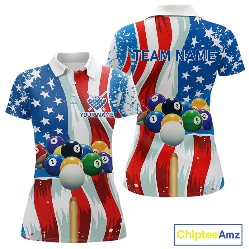 American Flag Billiard Balls Pool Shirt For Women Custom Patriotic Billiard Jersey Polo & 1/4 Zip TDM4606