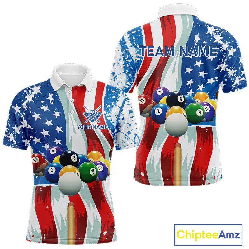 American Flag Billiard Balls Pool Shirt For Men Custom Patriotic Billiard Jersey Polo & 1/4 Zip TDM4606