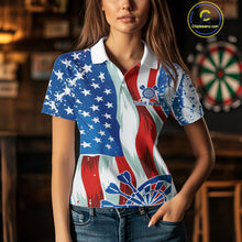 Load image into Gallery viewer, American Flag Dartboard Paint Patriotic Darts Shirt For Women Custom Darts Jerseys Polo &amp; 1/4 Zip TDM4607
