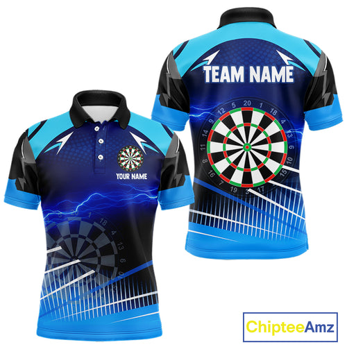 Personalized Blue Thunder Lightning Darts Jersey For Men Custom Darts Team Shirt Polo & 1/4 Zip TDM4721