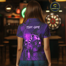 Load image into Gallery viewer, Personalized Purple Grunge Grim Reaper Darts Shirt For Women Custom 3D Darts Jersey Polo &amp; 1/4 Zip TDM4742
