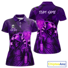 Load image into Gallery viewer, Personalized Purple Grunge Grim Reaper Darts Shirt For Women Custom 3D Darts Jersey Polo &amp; 1/4 Zip TDM4742