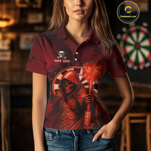 Load image into Gallery viewer, Personalized Red Grunge Grim Reaper Darts Shirt For Women Custom 3D Dart Team Jersey Polo &amp; 1/4 Zip TDM4744