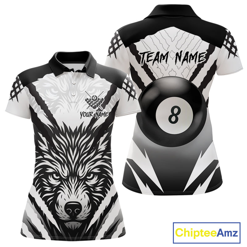 White Black Billiard Jersey Polo & 1/4 Zip Custom 8 Ball Pool Wolf  Billiard Team Shirt For Women TDM4518