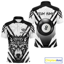 Load image into Gallery viewer, White Black Billiard Jersey Polo &amp; 1/4 Zip Custom 8 Ball Pool Wolf  Billiard Team Shirt For Men TDM4518