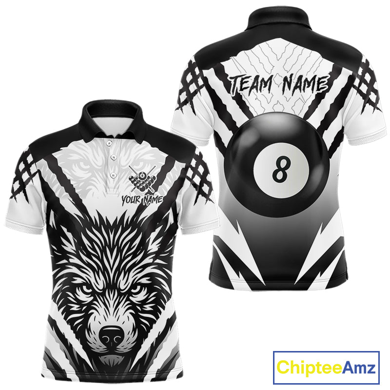 White Black Billiard Jersey Polo & 1/4 Zip Custom 8 Ball Pool Wolf  Billiard Team Shirt For Men TDM4518