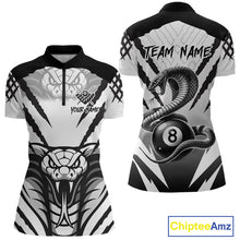 Load image into Gallery viewer, White Black Billiard Jersey Polo &amp; 1/4 Zip Custom 8 Ball Cobra Snake Billiard Team Shirt For Women TDM4519