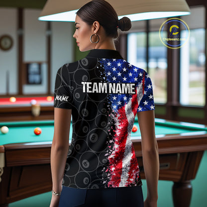 Grunge American Flag 8 Ball Pool Billiard Shirt For Women Custom Billiard Team Jersey Polo & 1/4 Zip TDM5891
