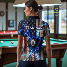 Load image into Gallery viewer, Blue 8 Ball Lightning American Flag Billiard Shirt For Women Custom Patriotic Pool Team Jersey TDM5404