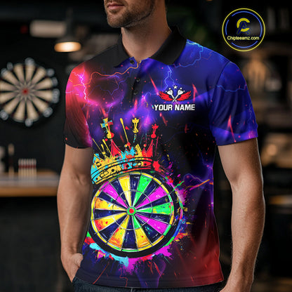 Personalized Neon Colorful Crown Darts Shirt For Men Custom Funny Darts Jersey Polo & 1/4 Zip TDM5181