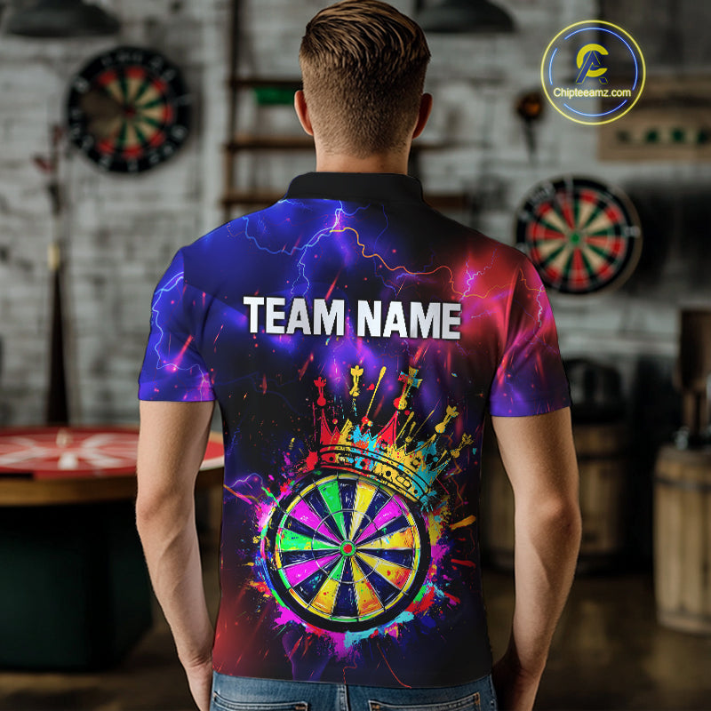 Personalized Neon Colorful Crown Darts Shirt For Men Custom Funny Darts Jersey Polo & 1/4 Zip TDM5181