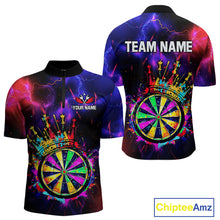 Load image into Gallery viewer, Personalized Neon Colorful Crown Darts Shirt For Men Custom Funny Darts Jersey Polo &amp; 1/4 Zip TDM5181