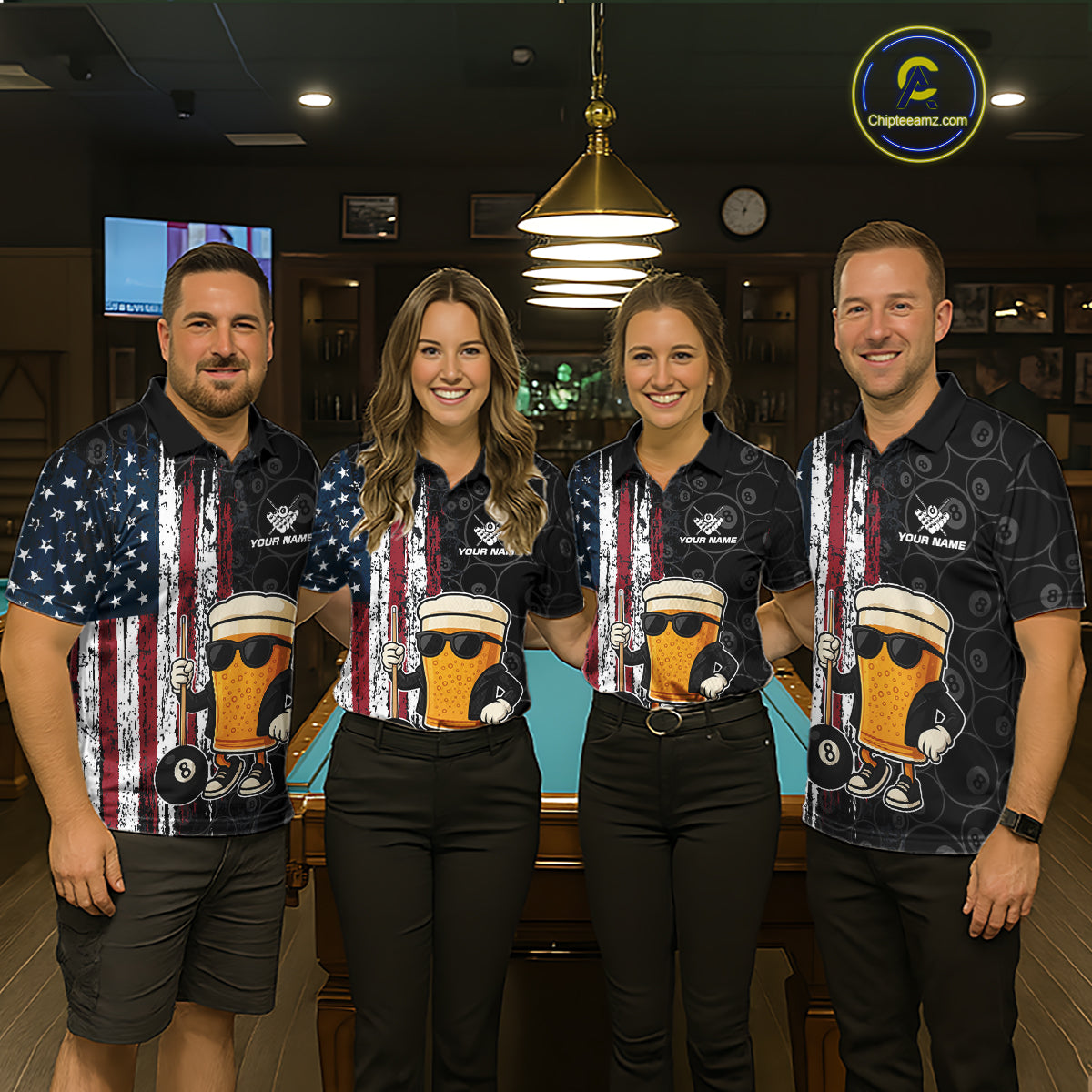 Vintage American Flag Funny Beer Billiard Shirt For Men Custom Patriotic 8 Ball Pool Team Jersey TDM5426