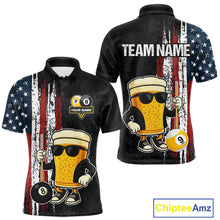 Load image into Gallery viewer, Funny Beer 8 Ball &amp; 9 Ball American Flag Billiard Shirt For Men Custom Patriotic Pool Team Jersey TDM5427