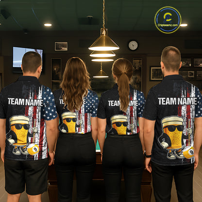 Funny Beer 8 Ball & 9 Ball American Flag Billiard Shirt For Men Custom Patriotic Pool Team Jersey TDM5427