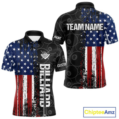 Grunge American Flag 8 Ball Pool Billiard Shirt For Men Custom Patriotic Billiard Team Jersey TDM5428