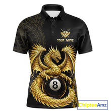 Load image into Gallery viewer, Black And Golden Custom Dragon Billiard Shirt For Men, 8 Ball Pool Team Jersey Polo &amp; 1/4 Zip TDM6058