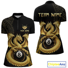 Load image into Gallery viewer, Black And Golden Custom Dragon Billiard Shirt For Women, 8 Ball Pool Team Jersey Polo &amp; 1/4 Zip TDM6058