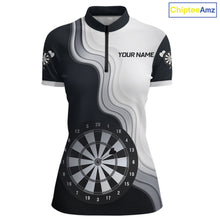 Load image into Gallery viewer, Black And White Darts Shirts With Pocket Option For Women Custom Darts Jersey TDM6487