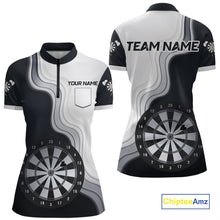 Load image into Gallery viewer, Black And White Darts Shirts With Pocket Option For Women Custom Darts Jersey TDM6487