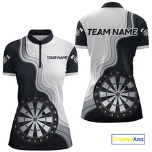 Load image into Gallery viewer, Black And White Darts Shirts With Pocket Option For Women Custom Darts Jersey TDM6487