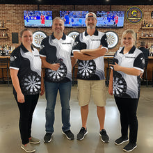 Load image into Gallery viewer, Black And White Darts Shirts With Pocket Option For Men Custom Darts Jersey TDM6487