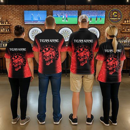 Black And Red Custom Skull Darts Shirt For Men, Darts Jersey Pocket Option TDM5438