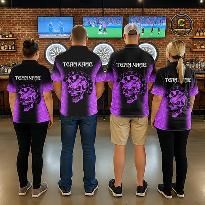 Black And Purple Custom Skull Darts Shirt For Men, Darts Jersey Pocket Option TDM5440