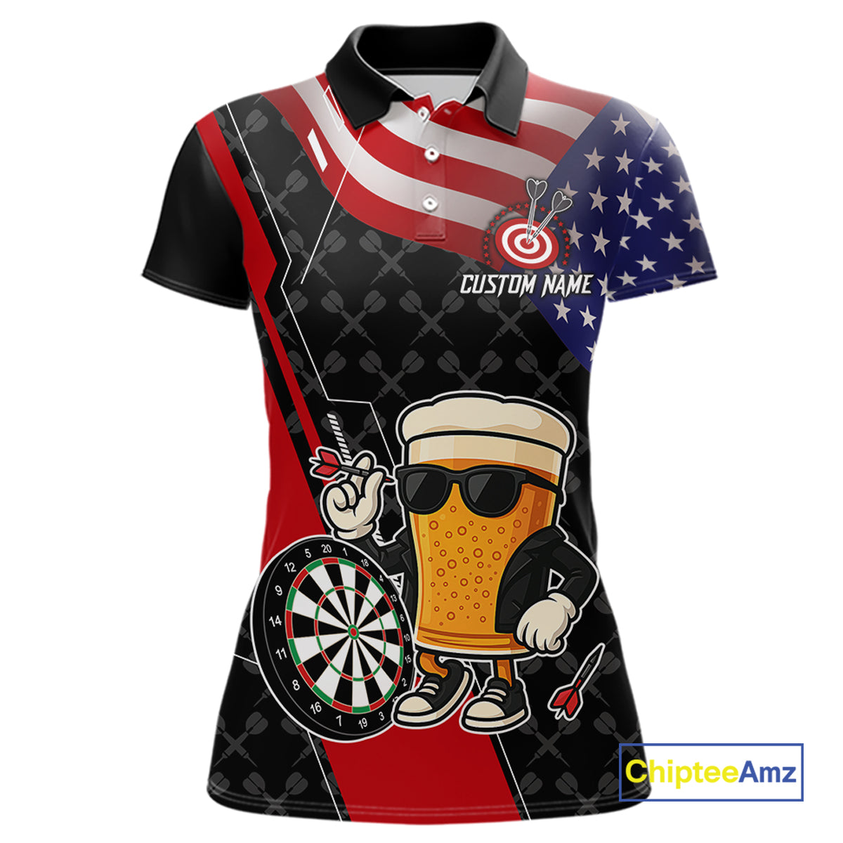 Funny Beer American Flag Darts Shirt For Women Custom Patriotic Darts Team Jersey Polo & 1/4 Zip TDM6062