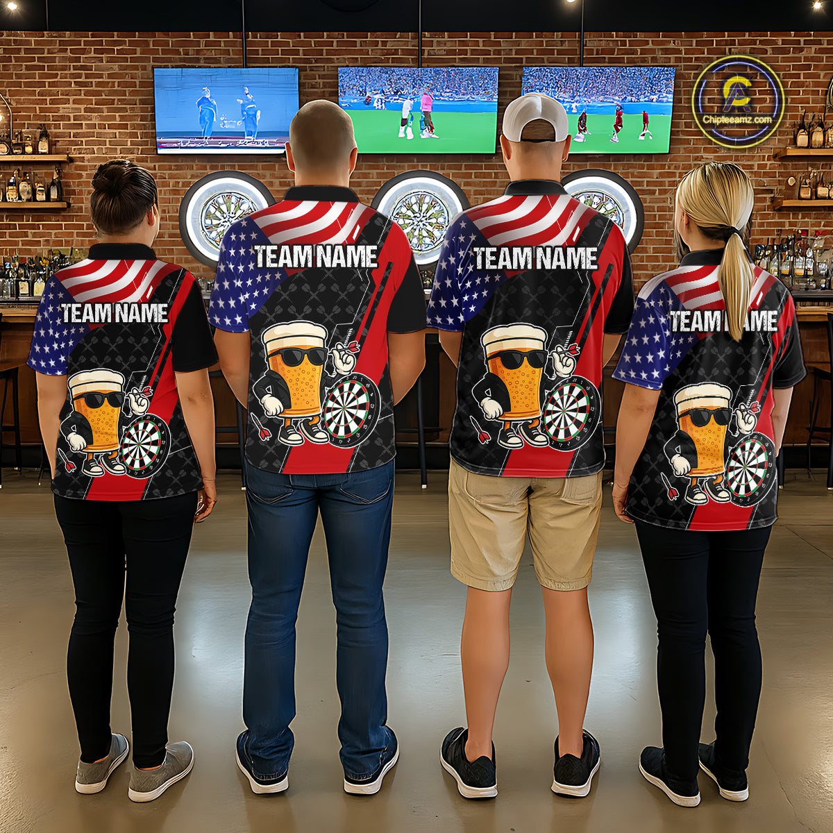 Funny Beer American Flag Darts Shirt For Men Custom Patriotic Darts Team Jersey Polo & 1/4 Zip TDM6062