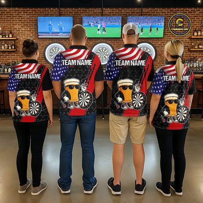 Funny Beer American Flag Darts Shirt For Men Custom Patriotic Darts Team Jersey Polo & 1/4 Zip TDM6062