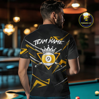 Yellow Black 9 Ball Crown Billiard Shirt For Men Custom Pool Team Jersey Polo & 1/4 Zip TDM5923