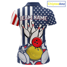 Load image into Gallery viewer, Custom Bowling Balls American Flag Bowling Shirt For Women, Patriotic Bowling Jersey Polo &amp; 1/4 Zip TDM6517