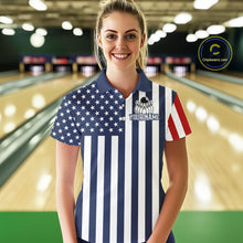 Load image into Gallery viewer, Custom Bowling Balls American Flag Bowling Shirt For Women, Patriotic Bowling Jersey Polo &amp; 1/4 Zip TDM6517