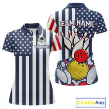 Load image into Gallery viewer, Custom Bowling Balls American Flag Bowling Shirt For Women, Patriotic Bowling Jersey Polo &amp; 1/4 Zip TDM6517