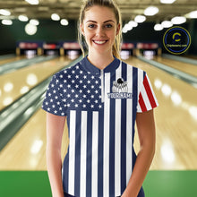 Load image into Gallery viewer, Custom Bowling Balls American Flag Bowling Shirt For Women, Patriotic Bowling Jersey Polo &amp; 1/4 Zip TDM6517