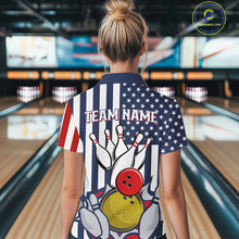 Load image into Gallery viewer, Custom Bowling Balls American Flag Bowling Shirt For Women, Patriotic Bowling Jersey Polo &amp; 1/4 Zip TDM6517
