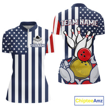 Load image into Gallery viewer, Custom Bowling Balls American Flag Bowling Shirt For Women, Patriotic Bowling Jersey Polo &amp; 1/4 Zip TDM6517