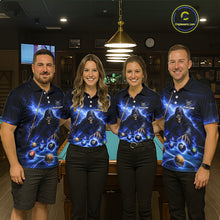 Load image into Gallery viewer, Blue Flaming Grim Reaper Billiard Shirt For Women Custom Pool Team Jersey Polo &amp; Quarter Zip Shirt TDM5738