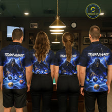 Load image into Gallery viewer, Blue Flaming Grim Reaper Billiard Shirt For Women Custom Pool Team Jersey Polo &amp; Quarter Zip Shirt TDM5738