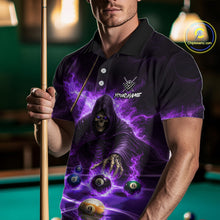 Load image into Gallery viewer, Purple Flaming Grim Reaper Billiard Shirt For Men Custom Pool Team Jersey Polo &amp; Quarter Zip Shirt TDM5739