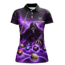 Load image into Gallery viewer, Purple Flaming Grim Reaper Billiard Shirt For Women Custom Pool Team Jersey Polo &amp; Quarter Zip Shirt TDM5739