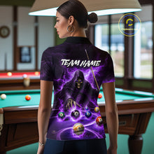 Load image into Gallery viewer, Purple Flaming Grim Reaper Billiard Shirt For Women Custom Pool Team Jersey Polo &amp; Quarter Zip Shirt TDM5739