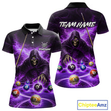 Load image into Gallery viewer, Purple Flaming Grim Reaper Billiard Shirt For Women Custom Pool Team Jersey Polo &amp; Quarter Zip Shirt TDM5739