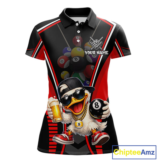 Funny Duck 8 Ball Pool Billiard Shirt For Women Custom Billiard Team Jersey Polo & 1/4 Zip TDM6101