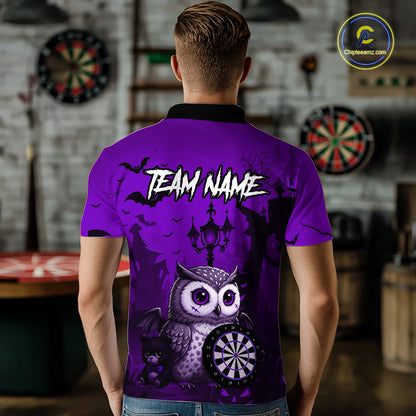 Personalized Purple Funny Owl Halloween Darts Shirt For Men Custom Pumpkin Darts Team Jersey TDM7264