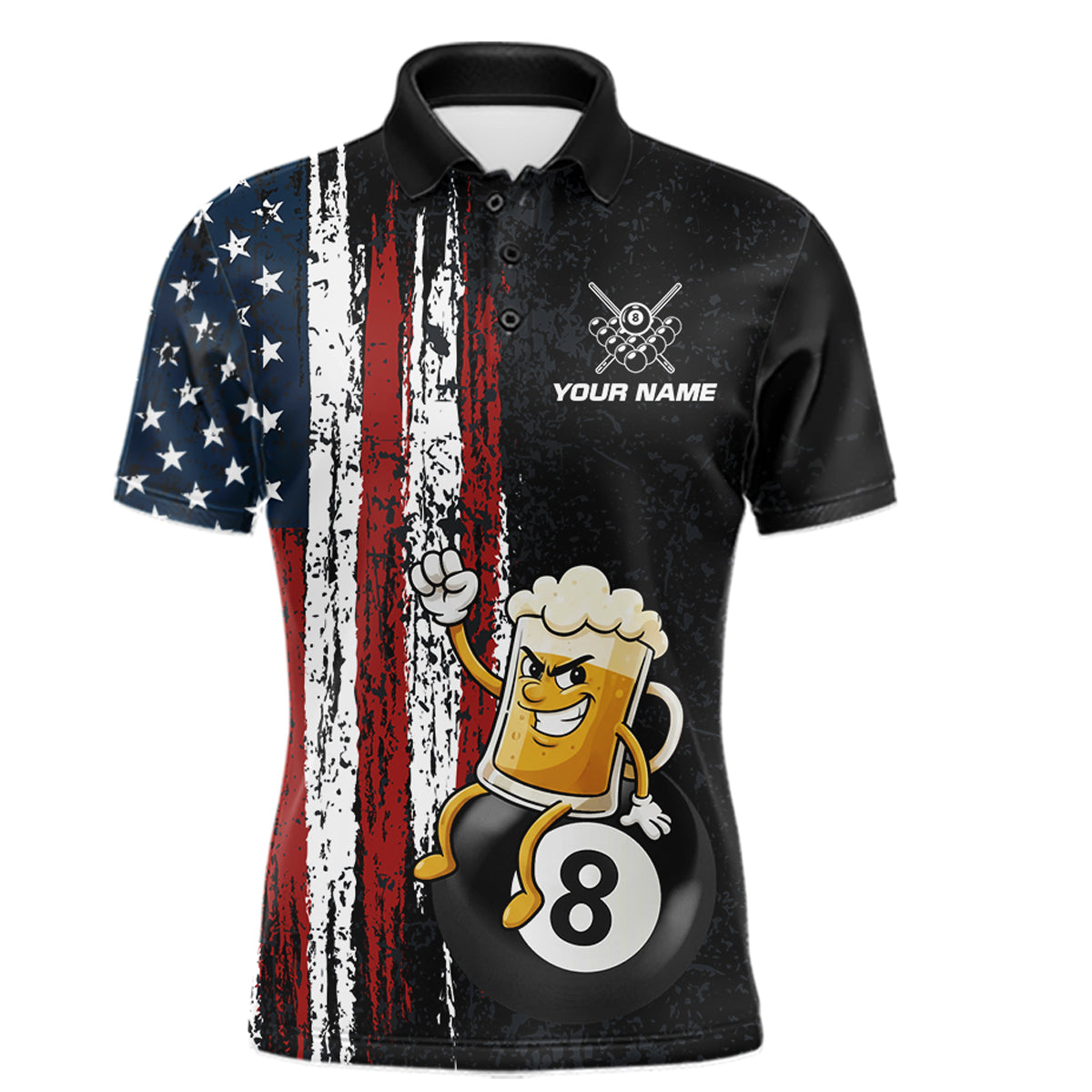 Funny Beer American Flag 8 Ball Billiard Shirt For Men Custom Pool Team Jersey Polo & 1/4 Zip TDM5947