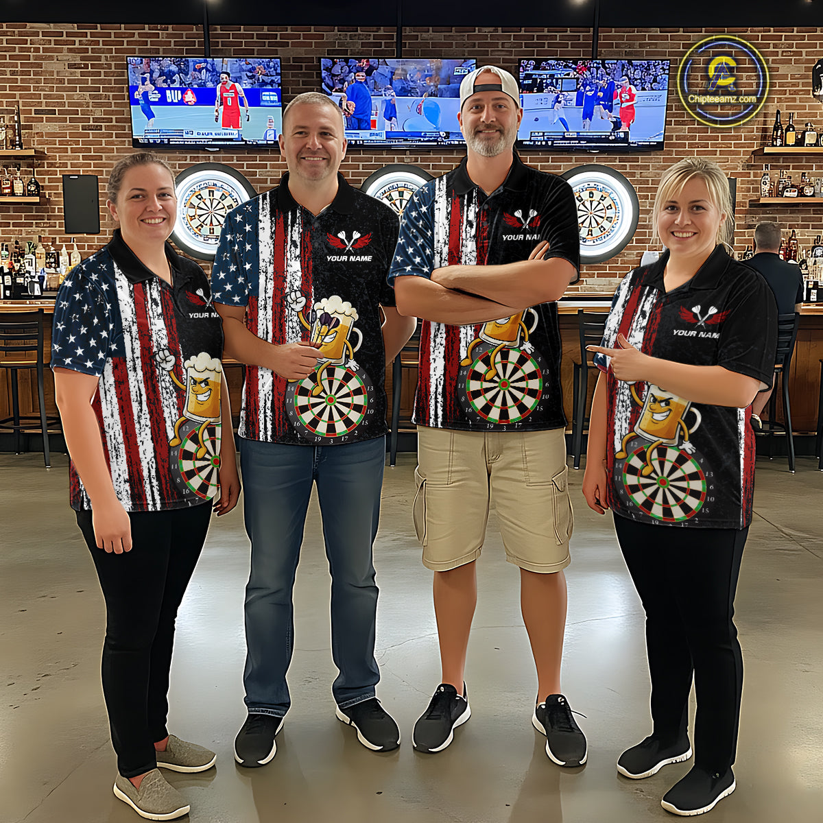Funny Beer American Flag Darts Shirt For Men Custom Patriotic Darts Jersey Team Polo & 1/4 Zip TDM5949