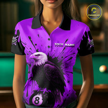 Load image into Gallery viewer, Purple 8 Ball Pool Eagle Paint Splash Billiard Shirt For Women Custom Billiard Jersey Polo &amp; 1/4 Zip TDM5493